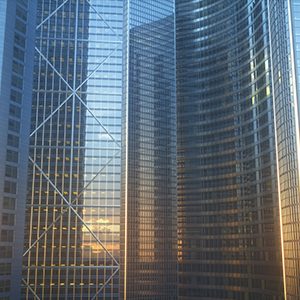 3D illustration. Conceptual image to be used as background. Facade of buildings, representing architecture or offices of the business world.