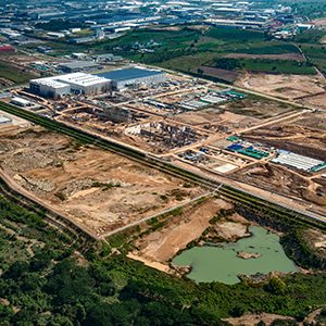 Industrial estate land development aerial view