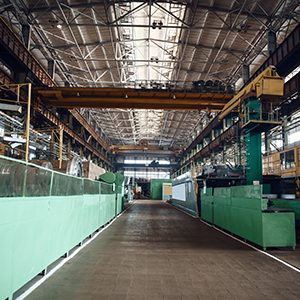 Turbine manufacturing factory interior, nobody. Power machines plant