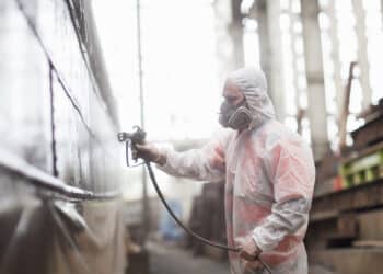 industrial painter in pie painting structure