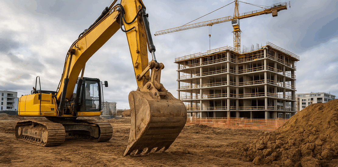 construction site with building and forklift